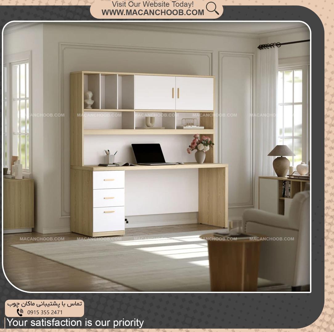 میز کامپیوتر عریض کشو و کتابخانه دار مدل MIRAS